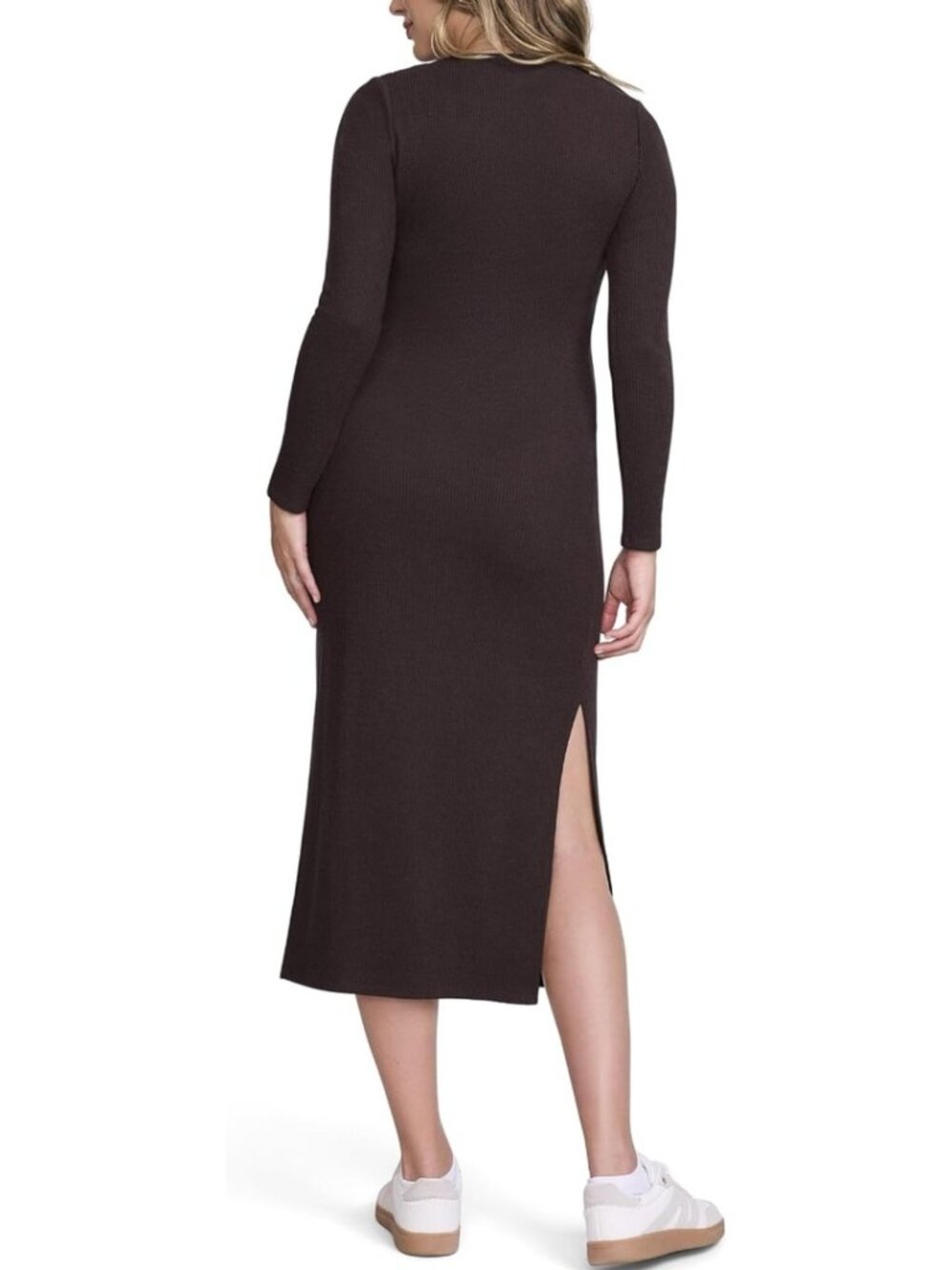 Motherhood Maternity Women's Long Sleeve Ribbed Square Neck Pregnancy Dress, XL